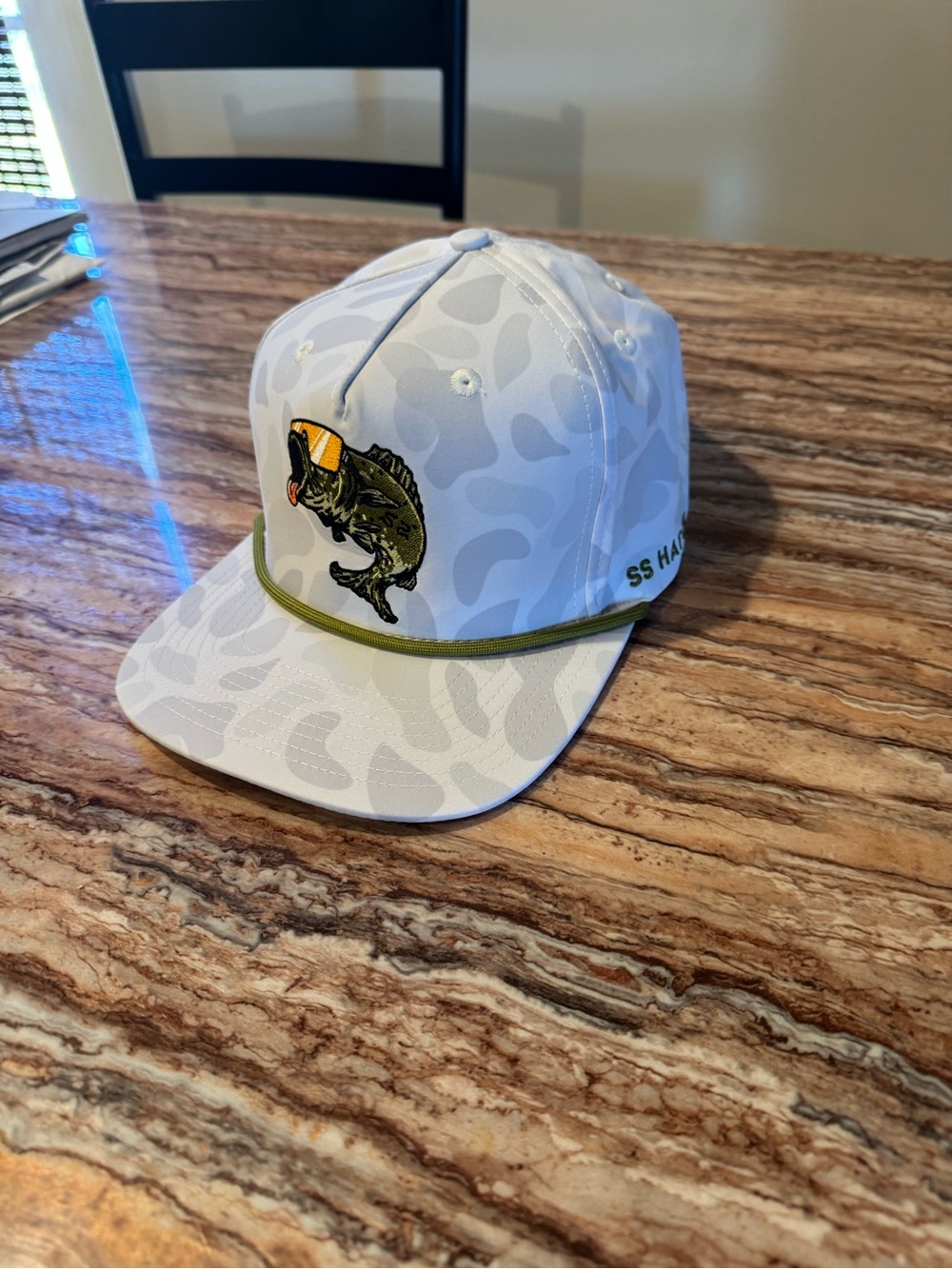 White Bass Patch Fishing Hat with Olive Trim